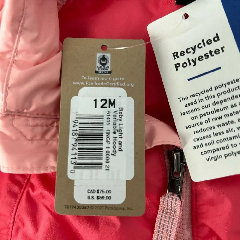 Patagonia NWT Baby Light & Variable Hoody Pink Windbreaker Jacket 12m - Picture 9 of 9